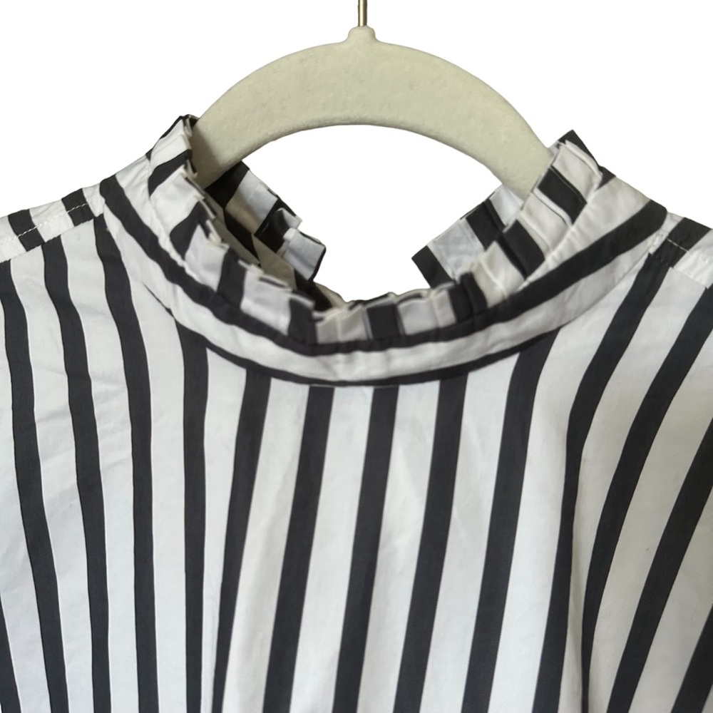Equipment Striped High Ruffle Collar Long Sleeve Top Navy White Size Small - Picture 3 of 11